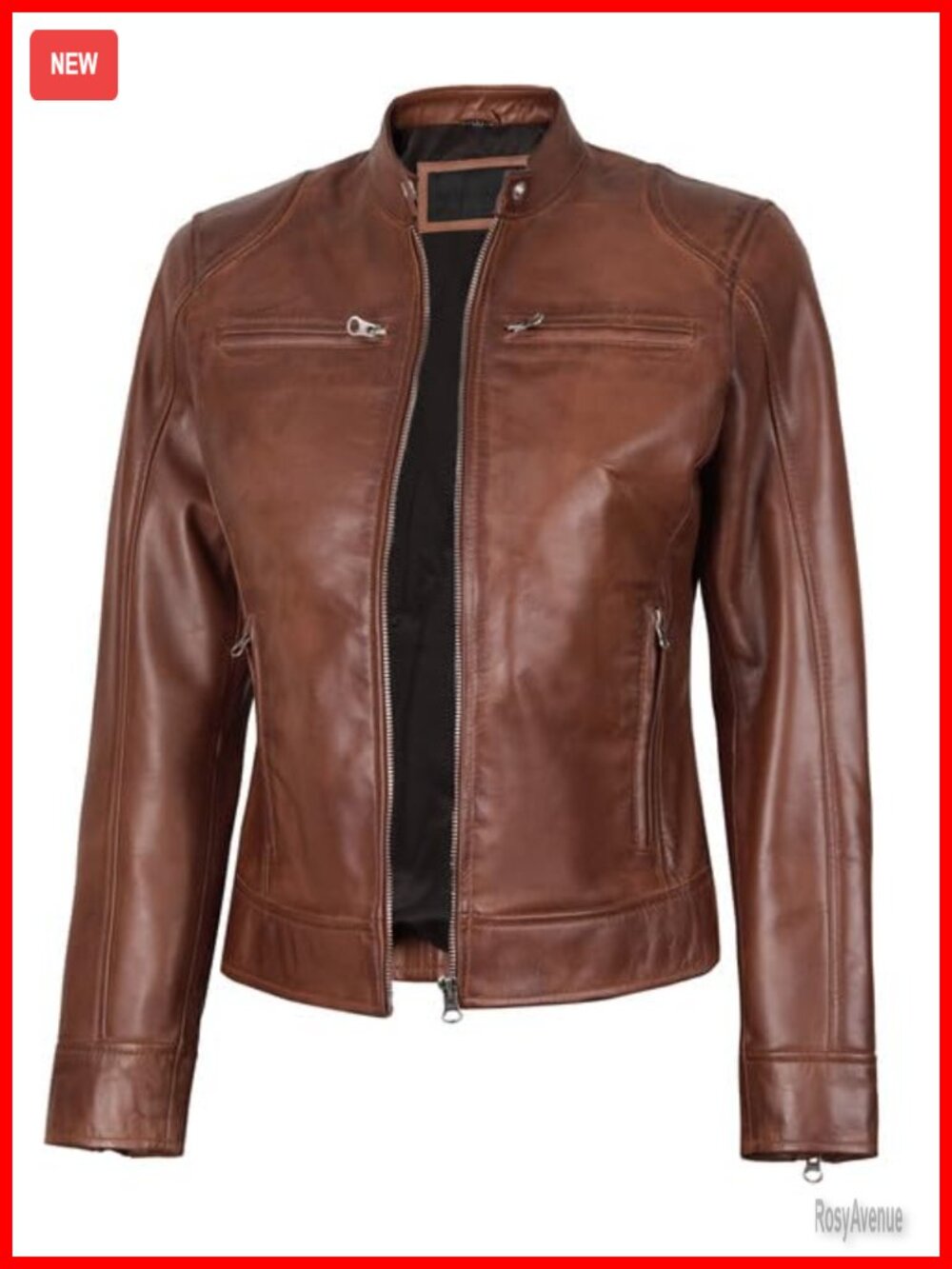 Genuine Lambskin Leather Cafe Racer Jacket Moto Biker Coat